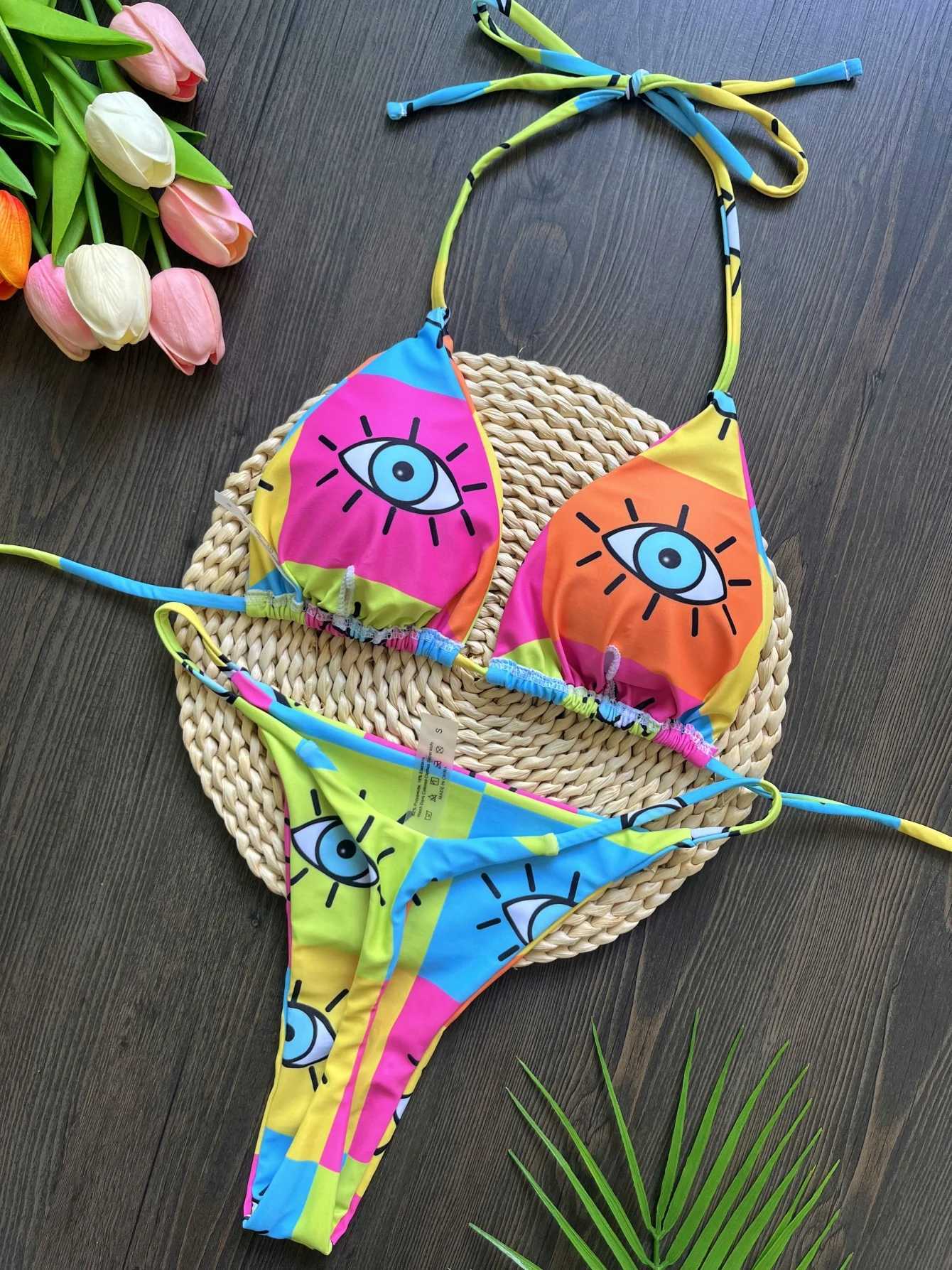 RUOTONSEPT New Sexy Print Bandage Bikini Set Womens Swimsuit Two-piece Triang Halter Swimwear Bathing Suit Brazilian BiquinisXJ241212