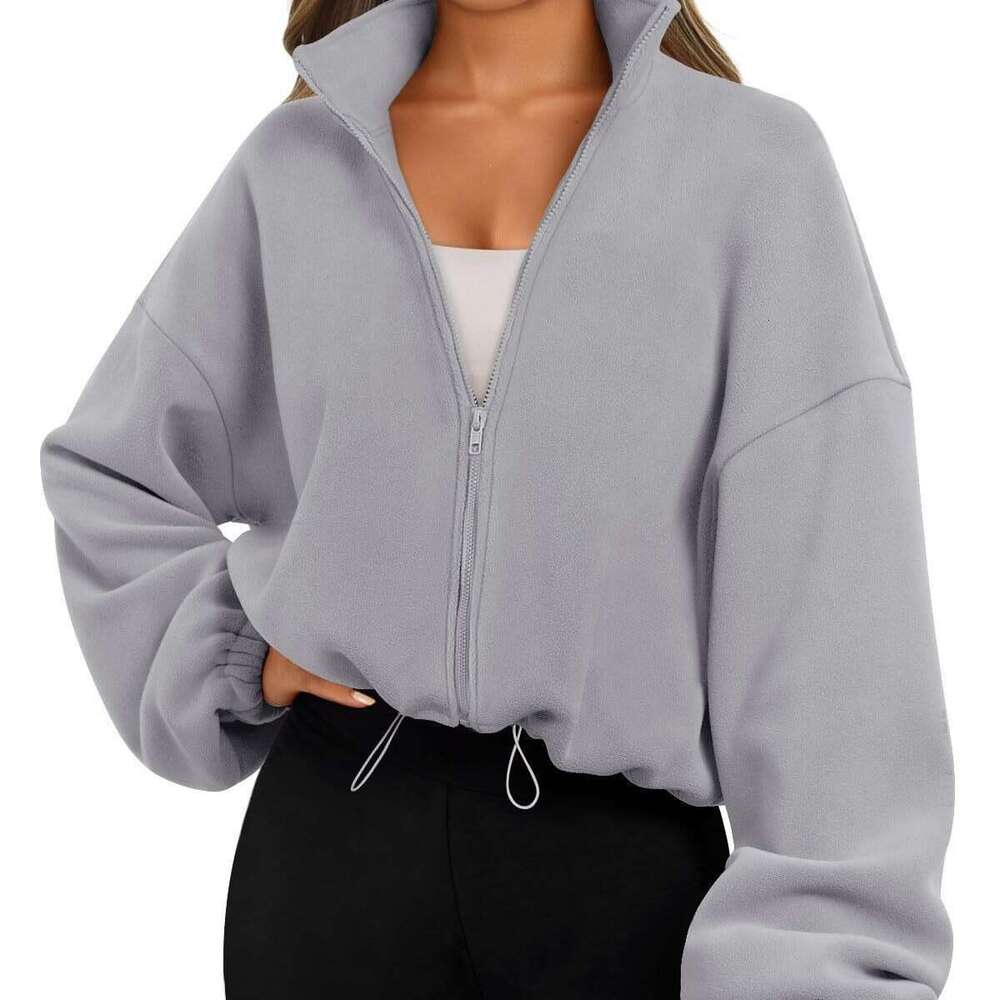 Autumn Fashion Casual Stand Up Collar Long Sleeved Zipper Drawstring Warm Cardigan Loose Hoodie Fashionable Quality Classic
