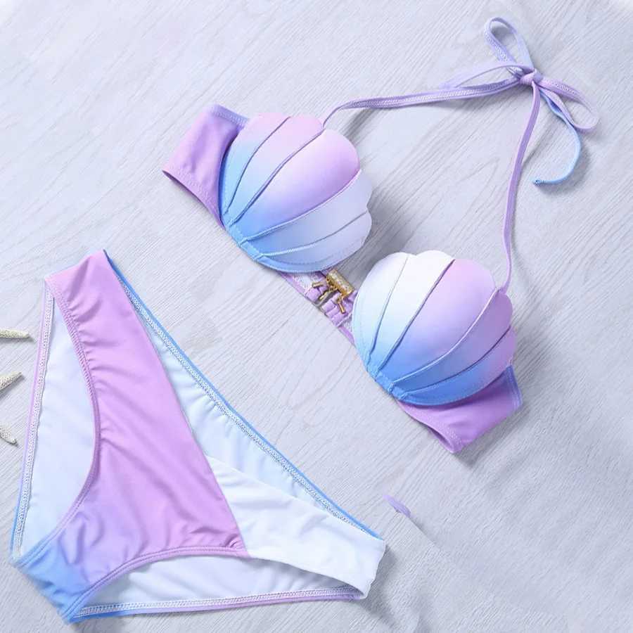 Women New Mermaid Bikini Polyester Gradient Swimsuit Tight ss Swimwear High Bounce Summer Bathing Suit Beachwear 2024XJ241212