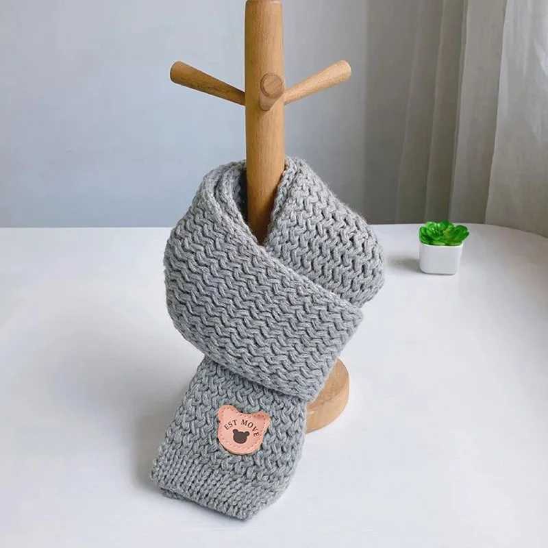 Scarves Wraps Cute Bear Baby Scarf Boys Girls Child Neckerchief Outdoor Keep Warm Fall Winter Knit Scarves for Kids Korean Babies Accessories H241213