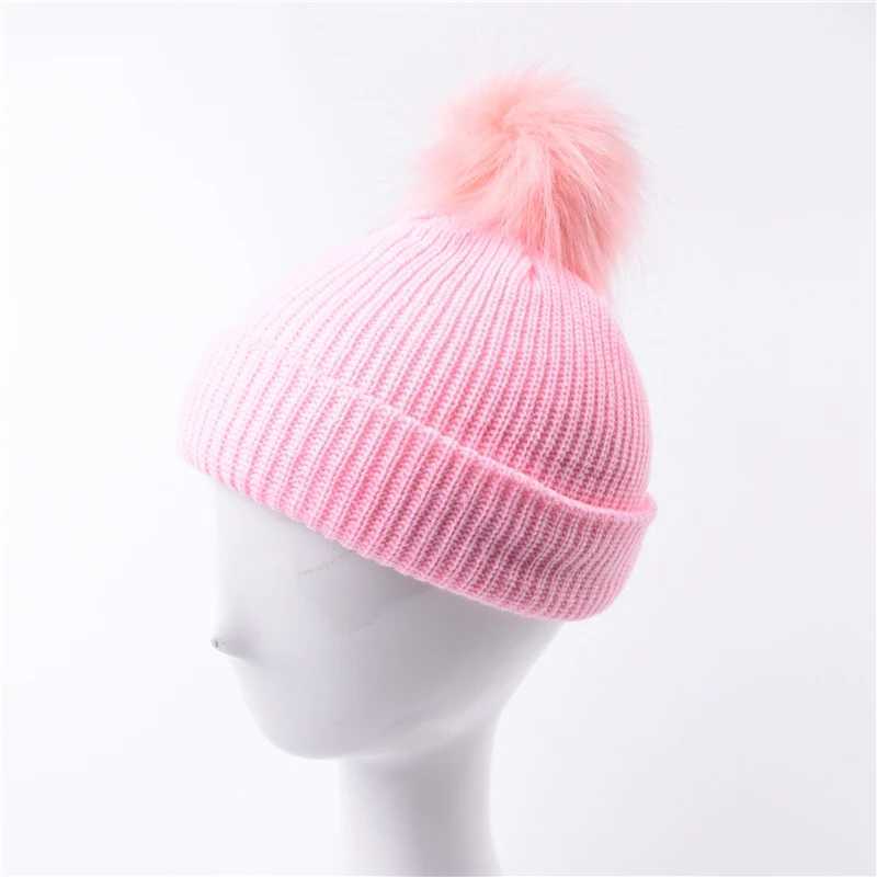 Solid Color Keep Warm Unisex Crimping Child Beanie Hat Elastici Autumn Winter Outdoor Pompom Hat Winter CapXJ241213