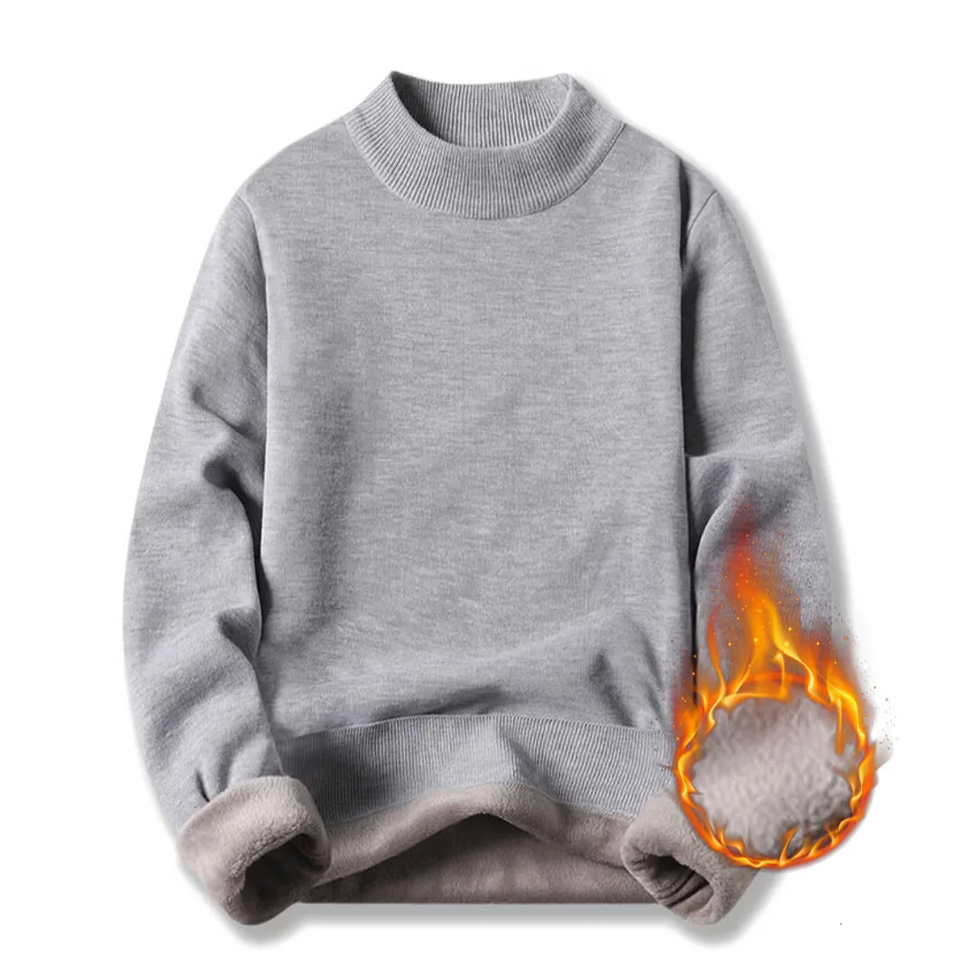 autumn and winter mens thick warm round neck sweater with wool lining solid color knitted casual base 241213