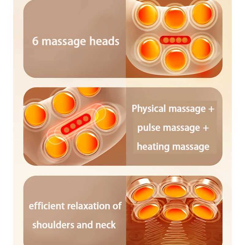 6 head massager EMS intelligent neck massager red light thermal deep tissue vibration massager relieves neck pain Cervical massage W241213