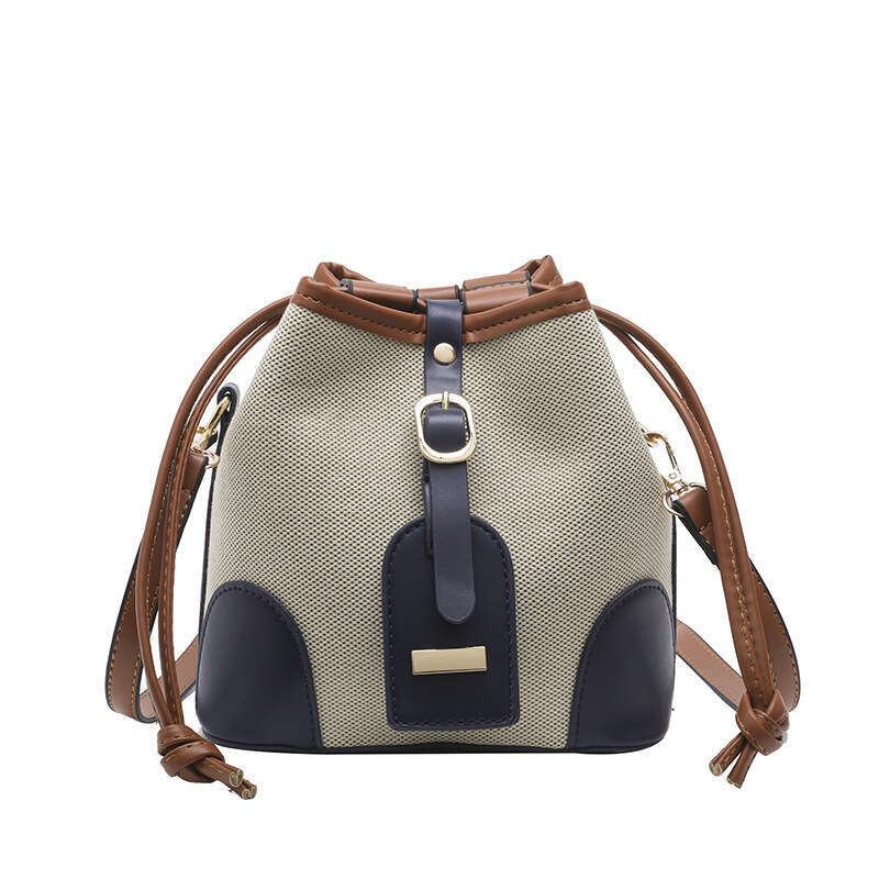 Wholesale Hand-Held Water Bucket Bags, Women's New Style Canvas Contrasting Color Drawstring, High-End Single Shoulder Crossbody Bag, Fashionable