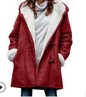 European And American Winter Intellectual Simple Color Casual Button Cardigan Warm Mid Length Hooded Women's Coat Fashionable Quality Classic