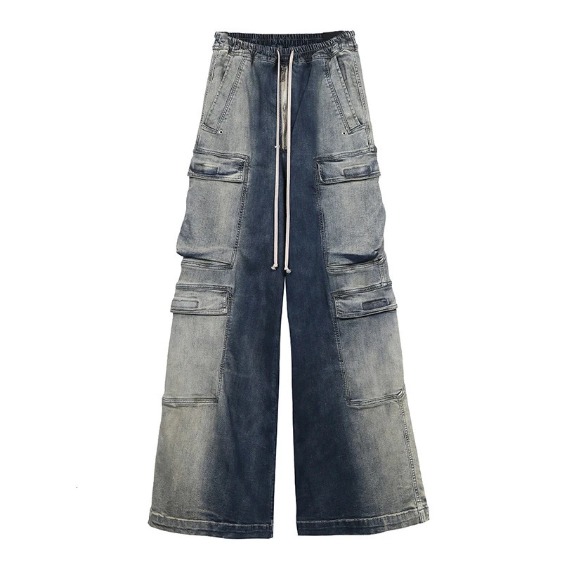 FEWQ High Street Mens Jeans Fashion Vintage Wide Leg Gradient Denim Pants Trend Worn Out Streetwear Overalls 24X3196 241112