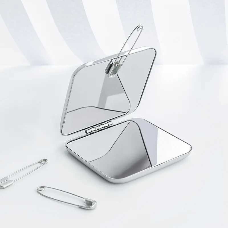 Foldable Makeup Mirror Portable Double-Sided Mirror Stainless Steel Pocket Small Tinkering Mirror ForTravel Beauty Cosmetic ToolXJ241213