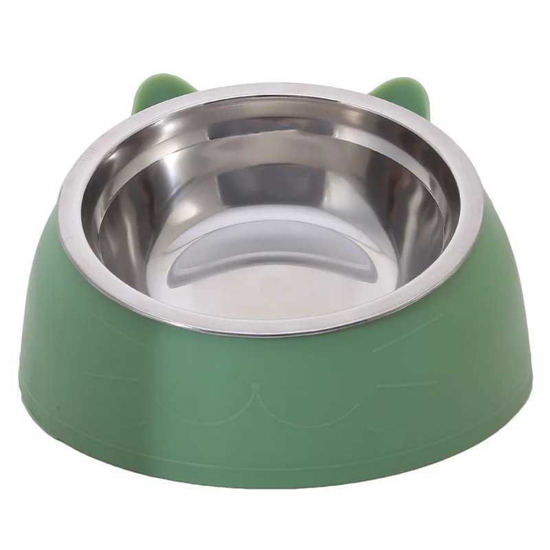 Cat Feeders Cat Dog Bowl 15 Degrees Tilted Stainless Steel Cat Bowl Safeguard Neck Puppy Cats Feeder Non-slip Crashworthiness Pet Bowl z241213