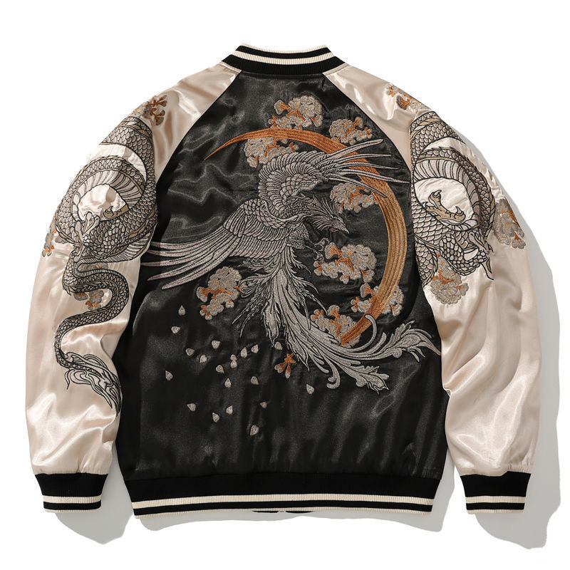Spring And Autumn Jacket Dragon Animal Men's Baseball Uniform Embroidered Contrast Color Casual Couple Clothes