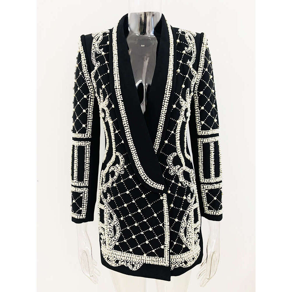 Ladies' Suit TOP QUALITY Newest Fashion Designer Women's Shawl Collar Stunning Dias Pearls Beaded Blazer Dress