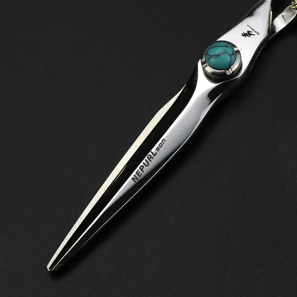 New Arrival Professional 440c steel 6 green gem hair scissors cutting barber tools Tiger haircut thinning shears hairdresser scissors Z241213