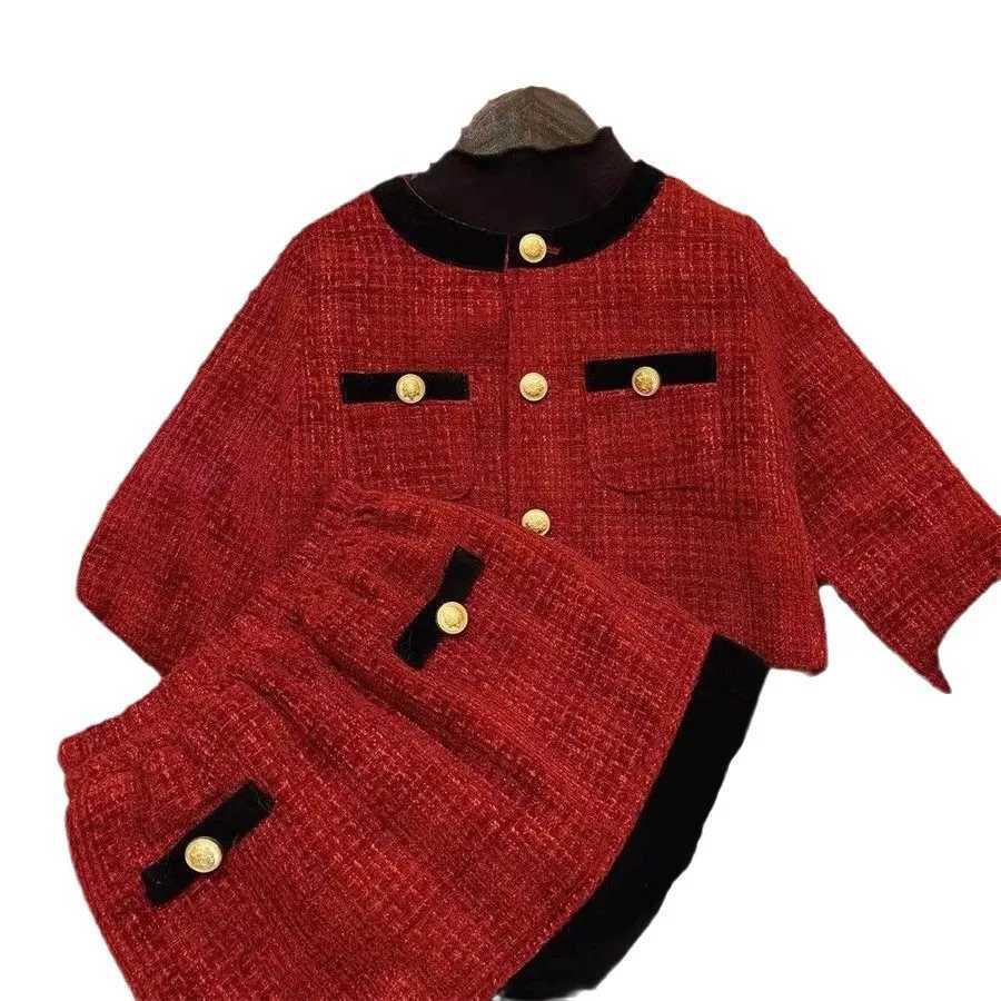 1-8Y Girls Winter New Year Clothing Set Cotton Mat Exquisite Button Childrens Girls Coat A-line Splicing Childrens Girls Skiing Clothes W241213