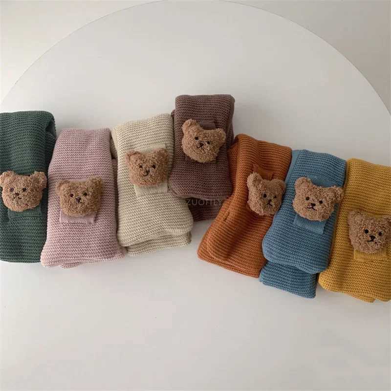 Scarves Wraps Baby Scarf Autumn Winter Cute Bear Children Knitting Newborn Bib Wool Knitting Versatile Kids Warm Boy Girl Toddler Neckerchief H241213