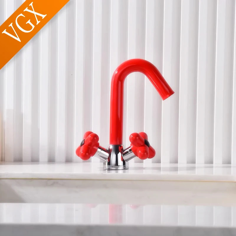 VGX dual handle bathroom faucet switch basin mixer sink gourmet washbasin brass red green 241211