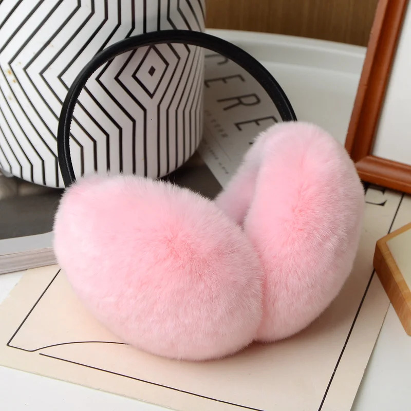 1 piece of solid color natural 100% Rex rabbit fur earmuffs soft plush earmuffs warm winter earmuffs outdoor cold earmuffs fur earmuffs 241211
