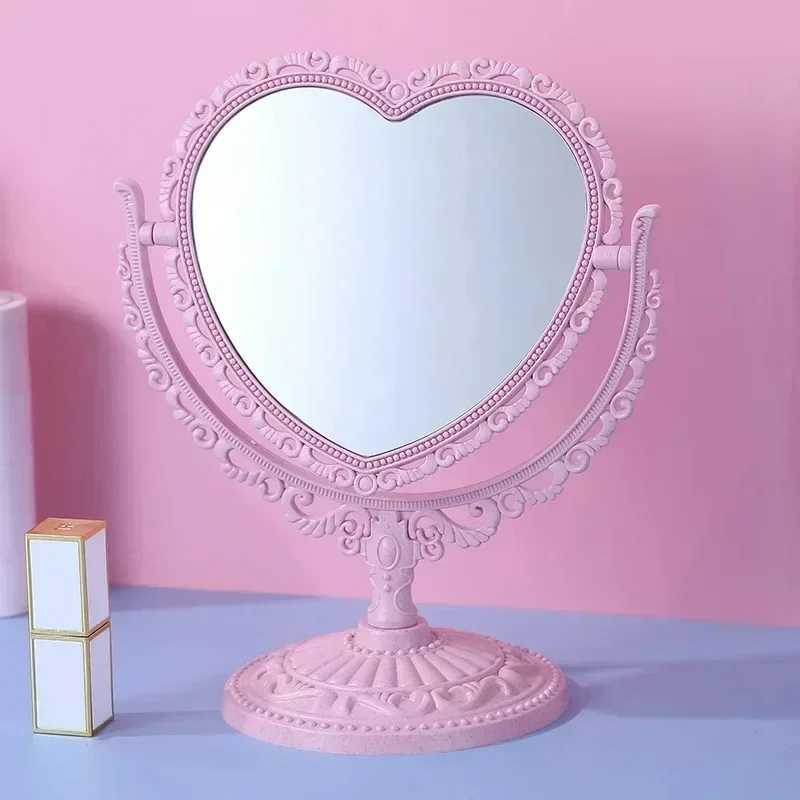 Pink Heart Shape European-Style Retro Make Up Mirror Lovely Girl Oval Princess Cosmetic Creative retro Girls Student DormitoryXJ241213