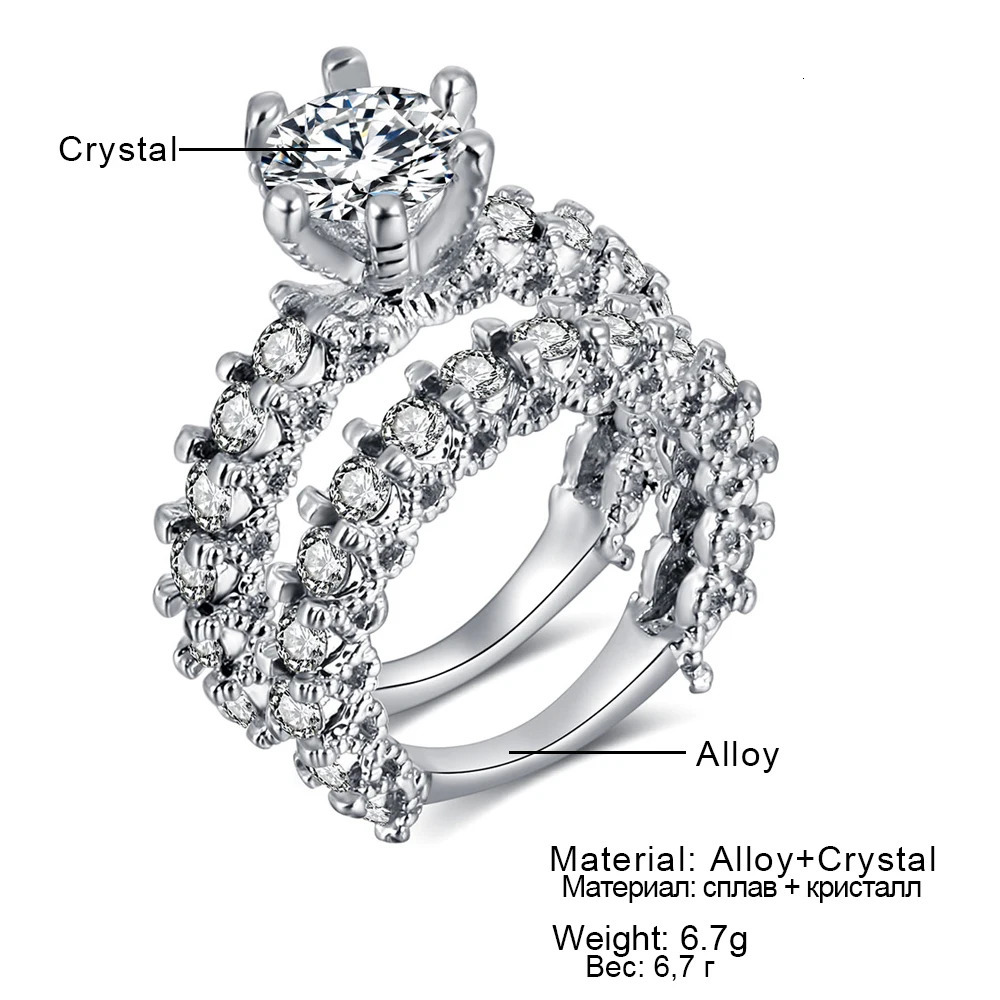 IPARAM Elegant Zircon Ring Jewelry Silver Engagement Womens Wedding Set Fashion Crystal 241210