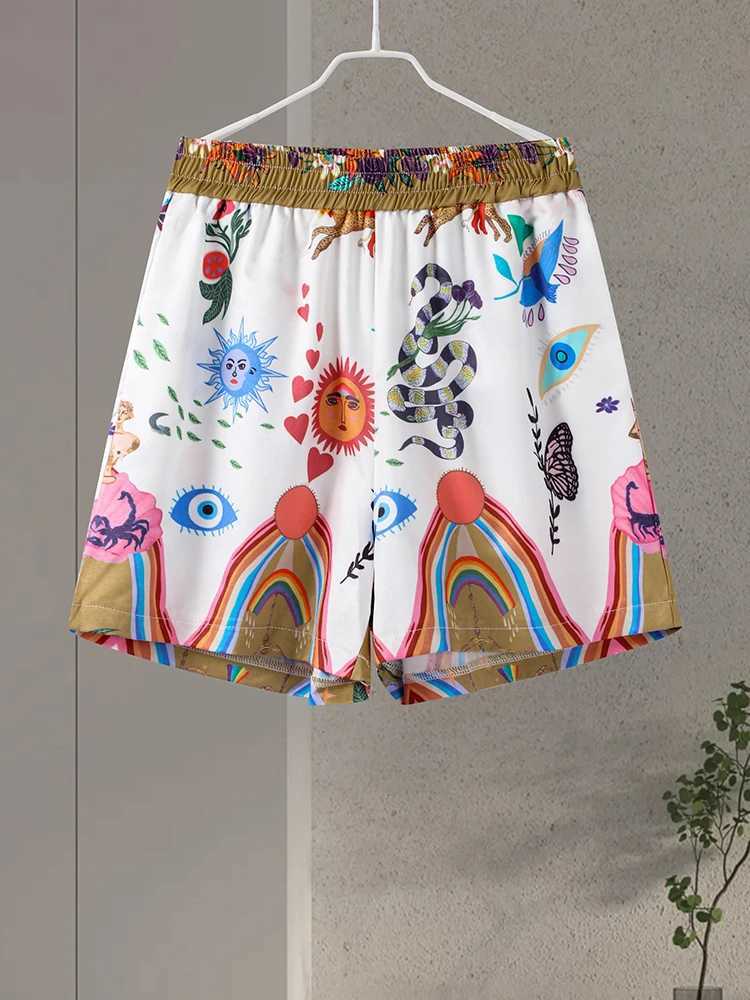 Women's Two Piece Pants Print Short Suits Women Fashion Turn Down Collar Half Slve Female Shirt Two Piece Sets Loose Pants Summer Beach Party Vac