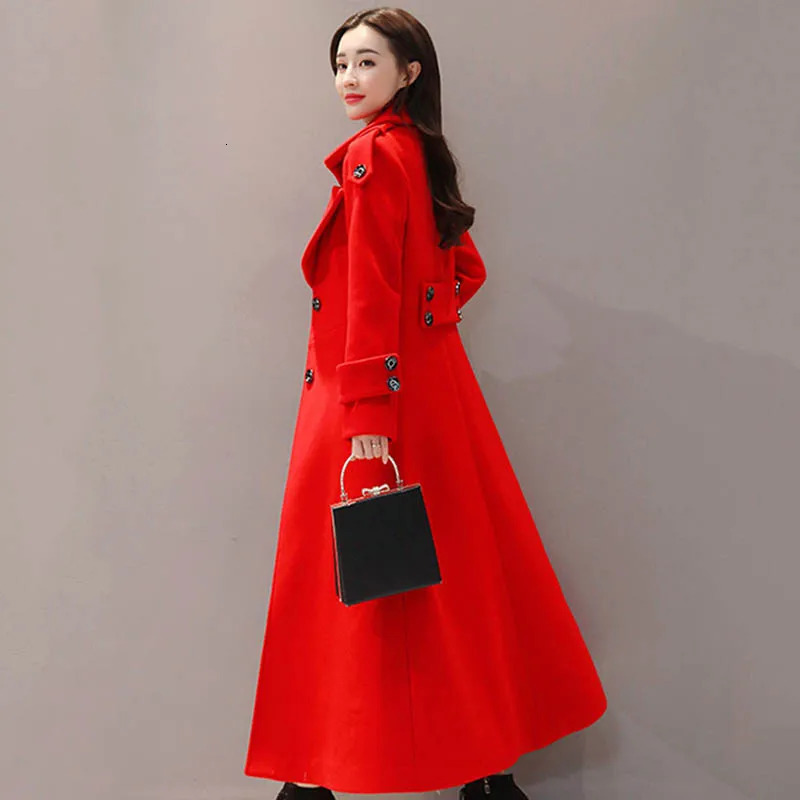 Winter Womens Elegant Long Woolen Coats Warm Slim Thicken Trench Overcoat Office Lady Fashion Plus Size 70kg Classic Jackets 241213