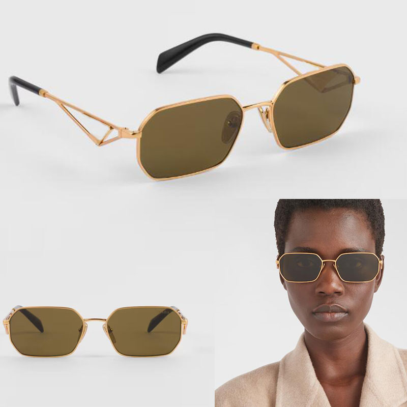 Rectangular metal sunglasses Designer Fashion Women Narrow Frame Square Metal Sunglasses with triangle logo SPRA51