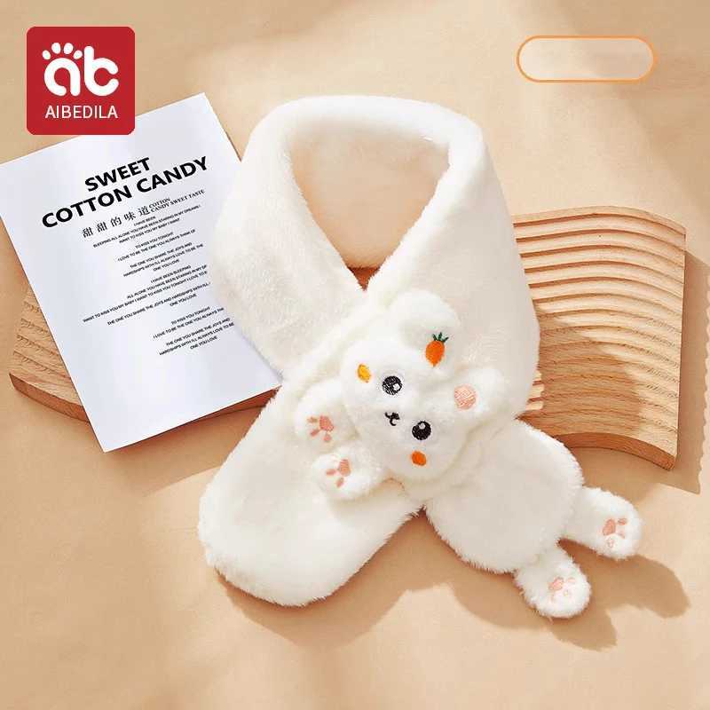 Scarves Wraps AIBEDILA Baby Winter Scarfs Thick Plush Cross Childrens Scarf Cute Cartoon Rabbit Faux Fur Neck Protection Warm Shawl H241213