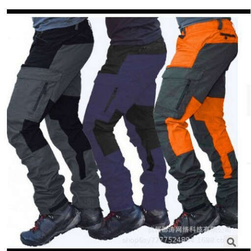 Color Blocked Men's Slim Fit Outdoor Sports European And American Fashion Motorcycle Casual Multi Pocket Workwear Pants Fashionable Quality Class