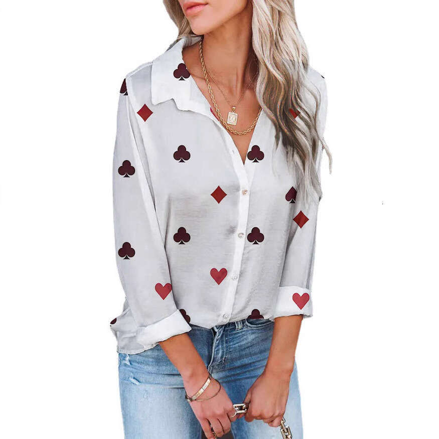 New European And American Fashion Loose Digital Print Lapel Shirt Long Sleeved Top Women's Trendy Clothing Fashionable Casual Temperament