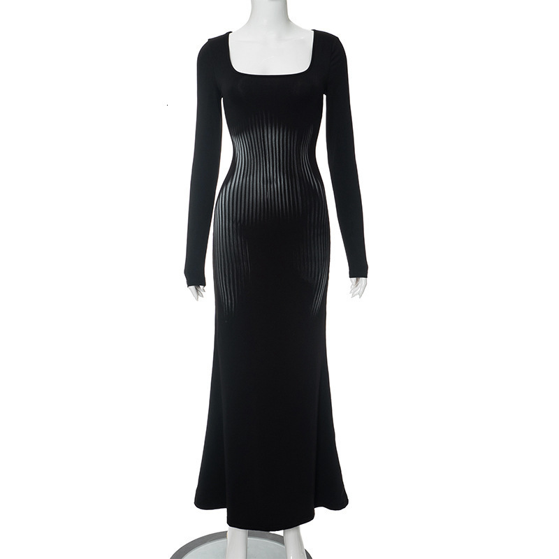 Bestselling New Product Women's Outdoor Long Skirt Designer Square Collar Long Sleeve Slimming Hip Wrapping Skirt French Long Dress