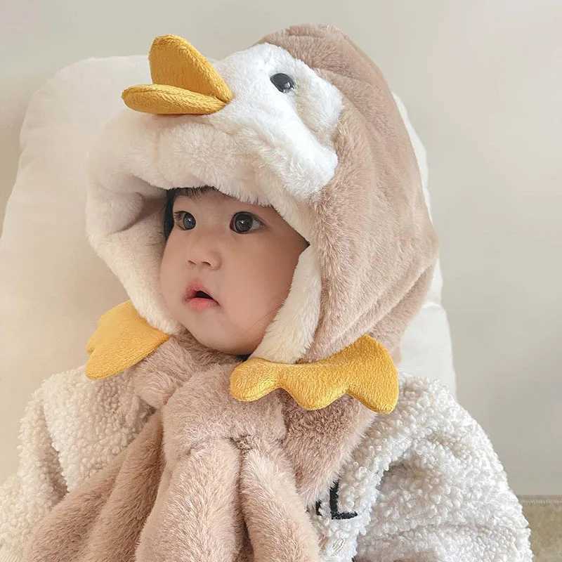 Cute Penguin Baby One Piece Scarf Hat 1-4year Children Warm Headgear Bonnet Kids Plush Ear Protection Cap Winter BeaniesXJ241213