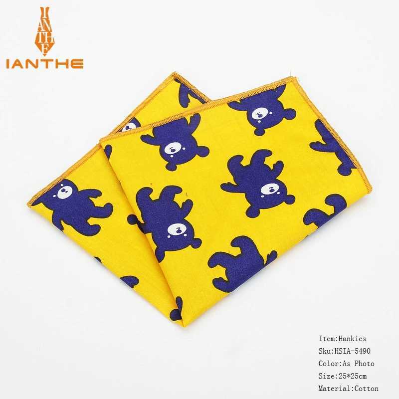 25 * 25cm brand new mens 100% pure cotton animal mens handle fish bear printed pocket square chest towel set W241213
