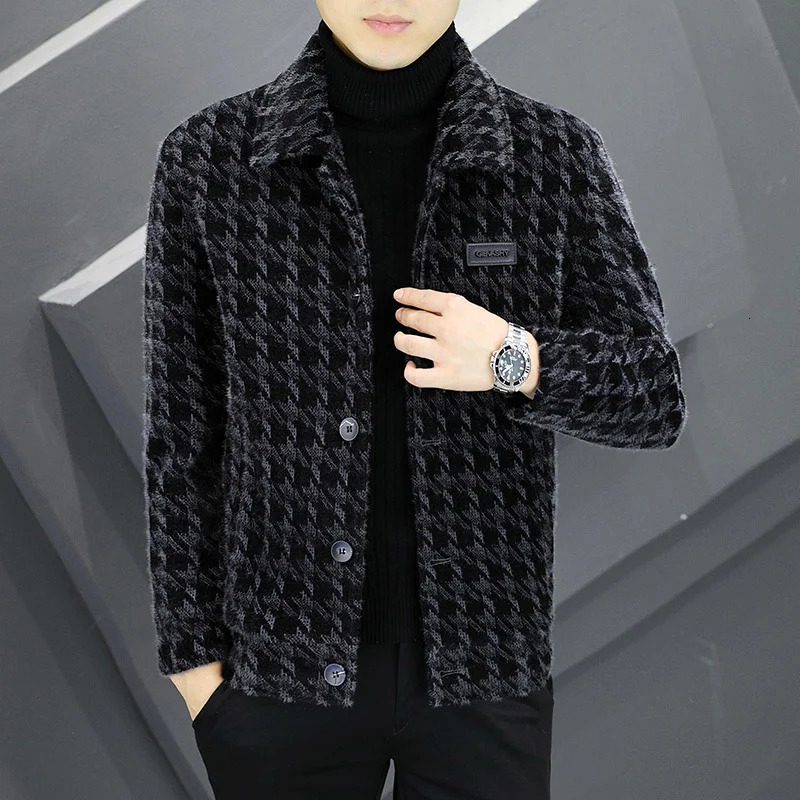 Top Quality Steetwear Lapel Plaid Print Jacket Ropa De Hombre Winter Men Wool Trench Coat Contrasting Colors Lattice 241213