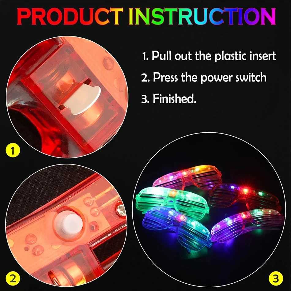 Sunglasses 5-50pcs LED Neon Glasses 6 Neon Colors Light Up Party Glasses Glow in the Dark For Kids Adults Birthday Gifts Toys Party Favors H241213