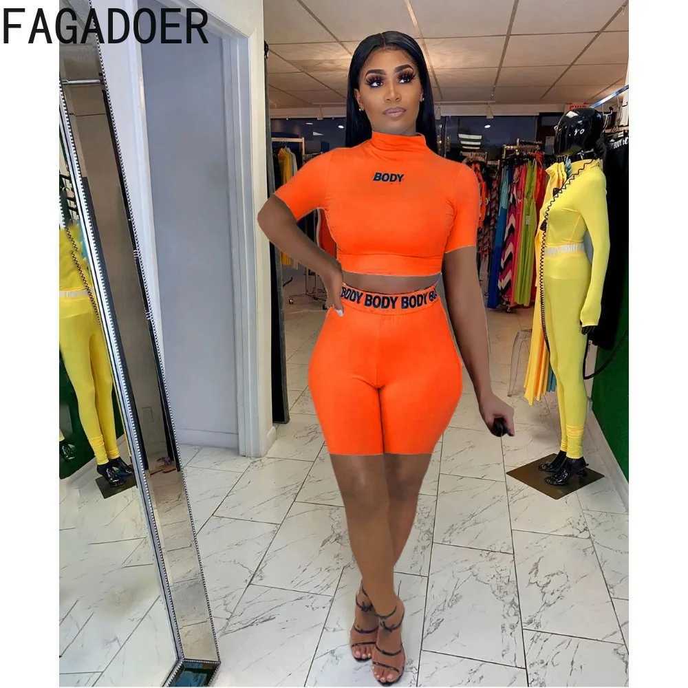 Women's Two Piece Pants Turleneck Letter Printed Two Piece Set Tracksuit Women Short Slve Crop Top Bodycon Shorts Suits Fitness Casual Matching S