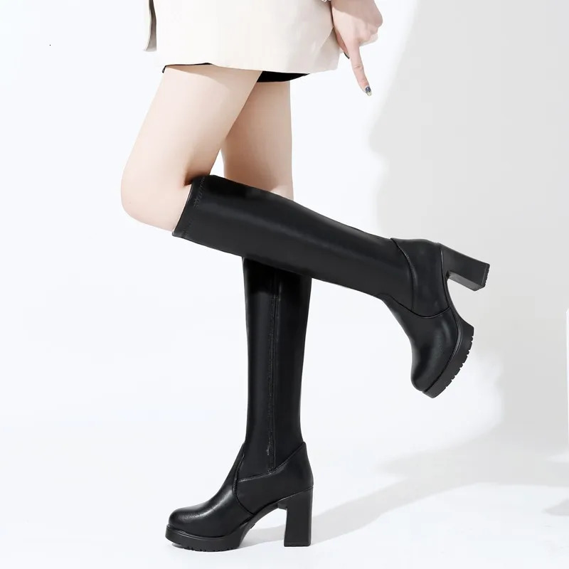 Womens shoes 2024 fashion Pointed toe thick heel womens knee high boots winter warm boots Zapatos De Mujer 241213