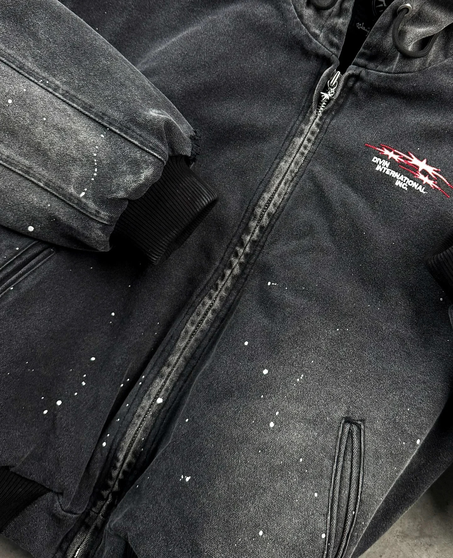 Y2k retro washed streetwear mens hooded sweatshirt embroidered with splashed ink casual men and women zipper 241212