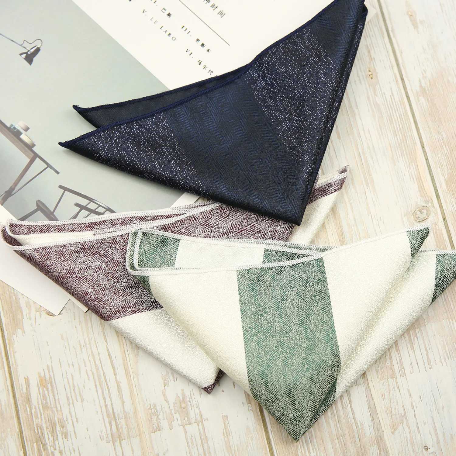 23CM mens silk pocket square brown red stripe handle business soft Hanji wedding party set accessories tie box towel W241213