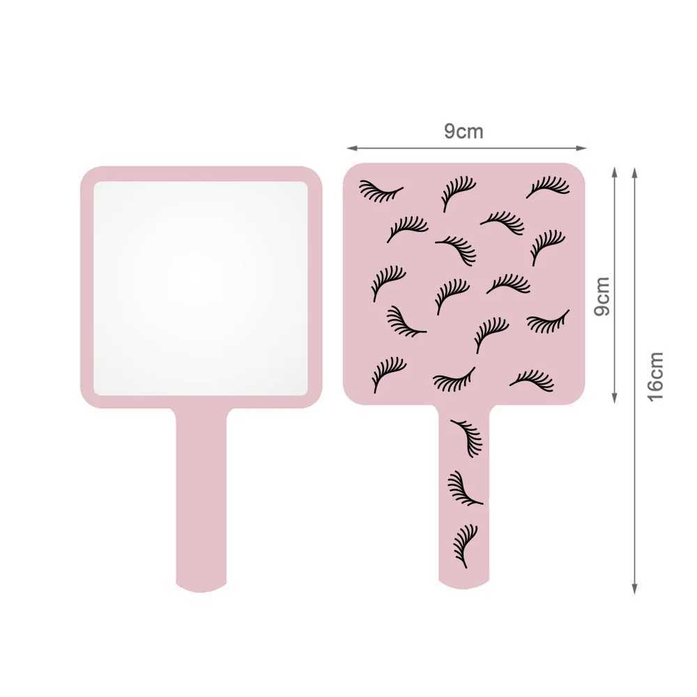 1 Pcs Small 9x9cm Lashes Painting Handheld Makeup Mirror Pink/Black Portable Square Eyelash Extension Salon Mirrors With HandleXJ241213