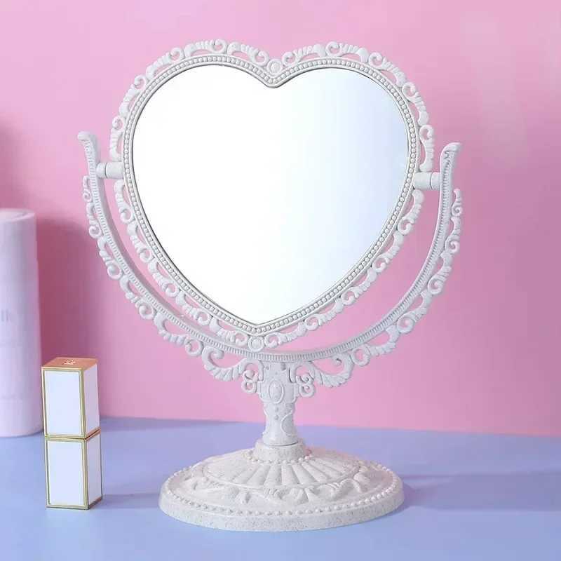 Pink Heart Shape European-Style Retro Make Up Mirror Lovely Girl Oval Princess Cosmetic Creative retro Girls Student DormitoryXJ241213