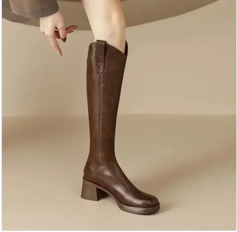Womens shoes 2024 high-quality back zipper womens shoes round toe modern womens shoes selling solid knee high boots Zapatos 241213