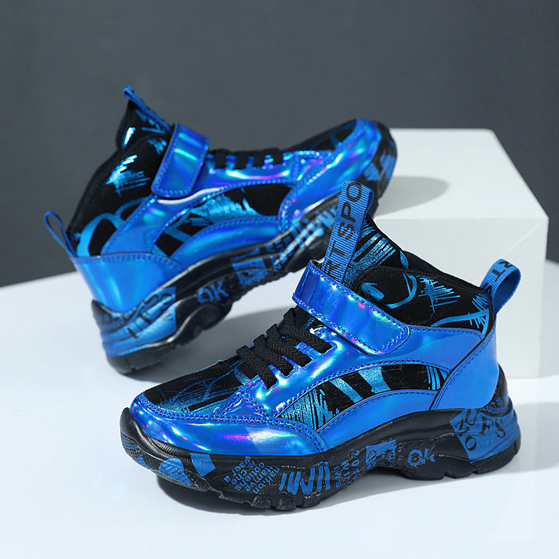 Tennis Shoes for Boys High Top Boots for Kids Outdoor Sports Non Slip Sneakers Free Shipping Childrens Basketball Shoes Gold ending Footwear size 28-4