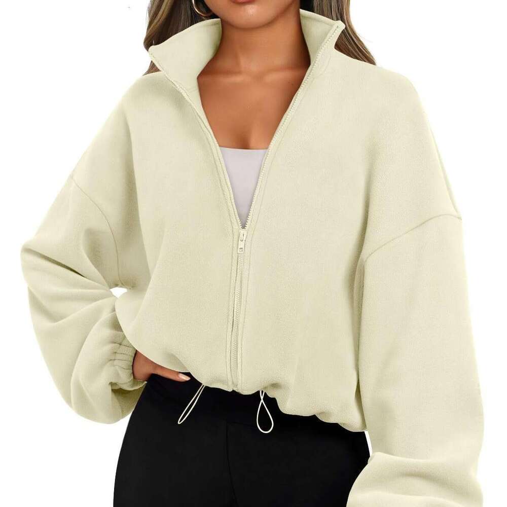 Autumn Fashion Casual Stand Up Collar Long Sleeved Zipper Drawstring Warm Cardigan Loose Hoodie Fashionable Quality Classic