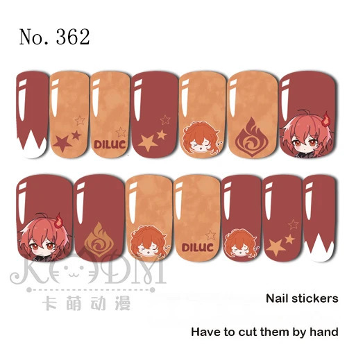 Genshin Keqing Ganyu Zhongli Cute Game Nail Stickers Simple Cartoon Nail Art Accessories Gradient Fashion Nail Tip 241205