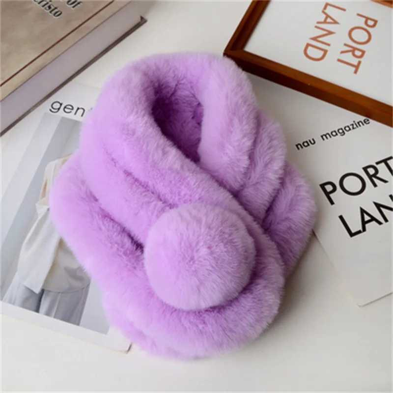 Scarves Wraps Faux Rabbit Fur Sweet Plush Ball Girl Lolita Neckerchief Furry Scarf Wrap Winter Neck Warmer Thickened Plush Unisex Scarf Wrap H241213