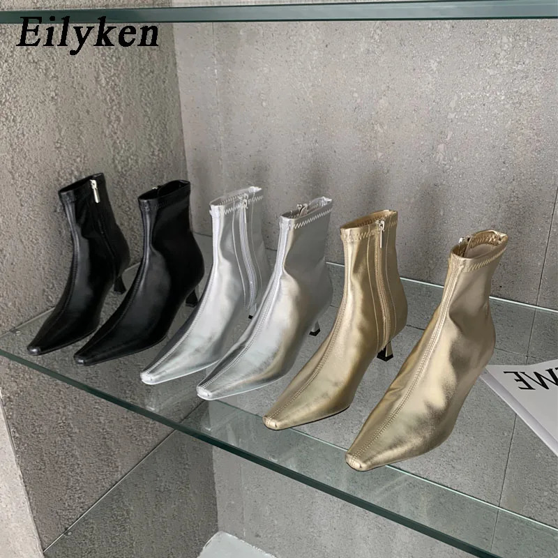 Eilyken Ankle Boots Womens Fashion Spring Autumn Zipper Square Low Boots Comfortable Soft Leather Short Boots 241213