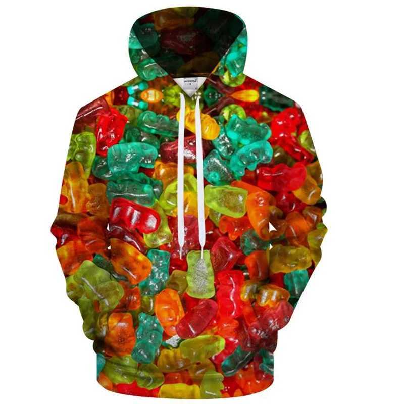 Colorful Candy Pattern Hoodie For Men Cute 3D Printed Gummy Bear Pullovers Tops Long Sleeve Hoodies Kids Autumn Sweatshirt W241213