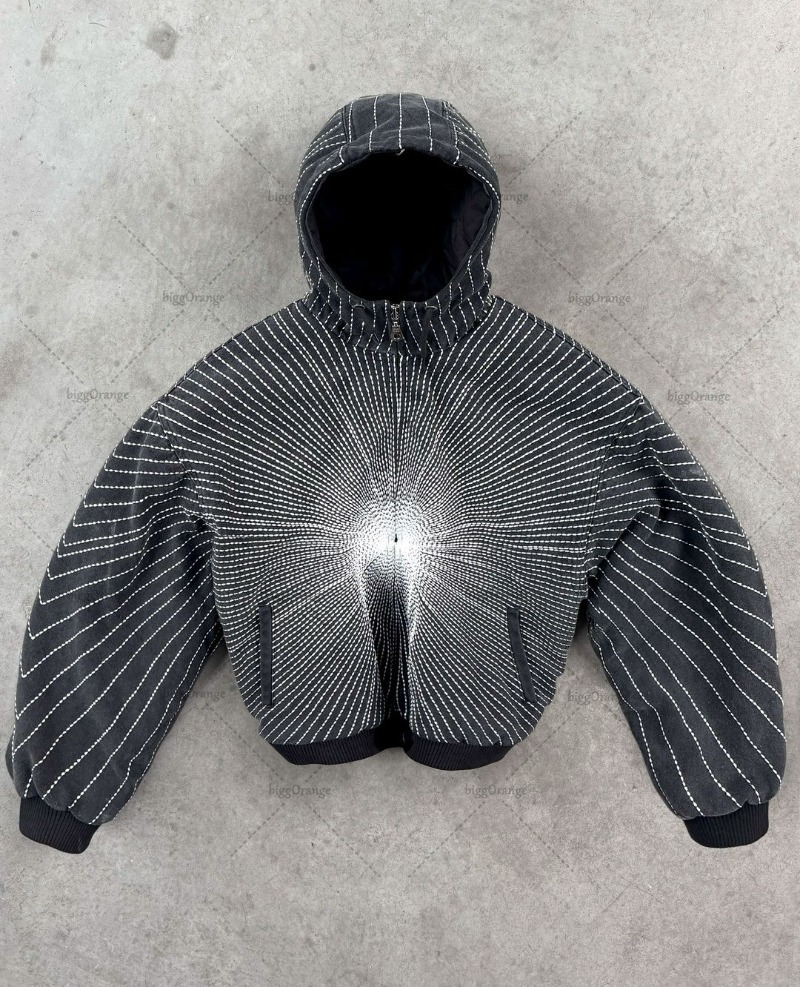 New High Street Trendy Brand Jacket Gothic Punk Haruku Embroidered Zipper Hoodie Men Hip Hop Retro Casual Oversized Sweatshirt