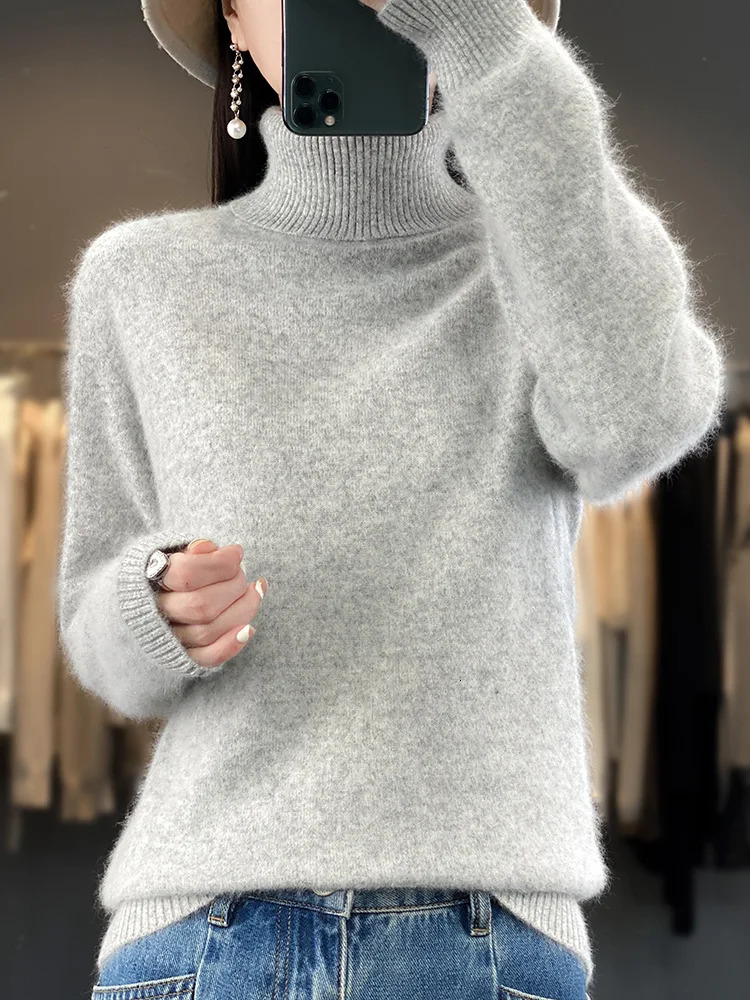 100 Mink Cashmere Women Sweater Basic Bottoming Female Pullover Long Sleeve Knitwear Tops Turn Down Collar Autumn Winter 241203