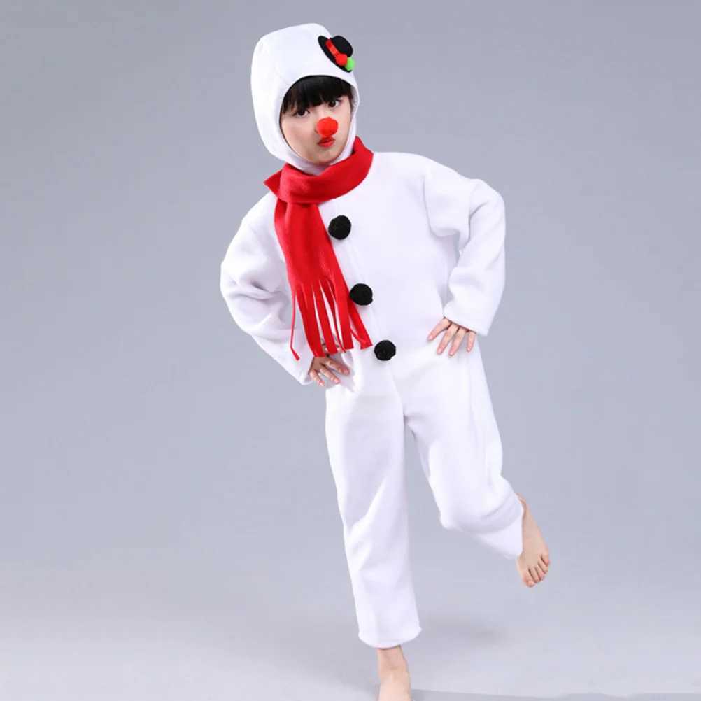 Scarves Wraps Kids Christmas Snowman Performance Suit Jumpsuit with Scarf Red Nose Headwear Cosplay Costume (160cm) H241213