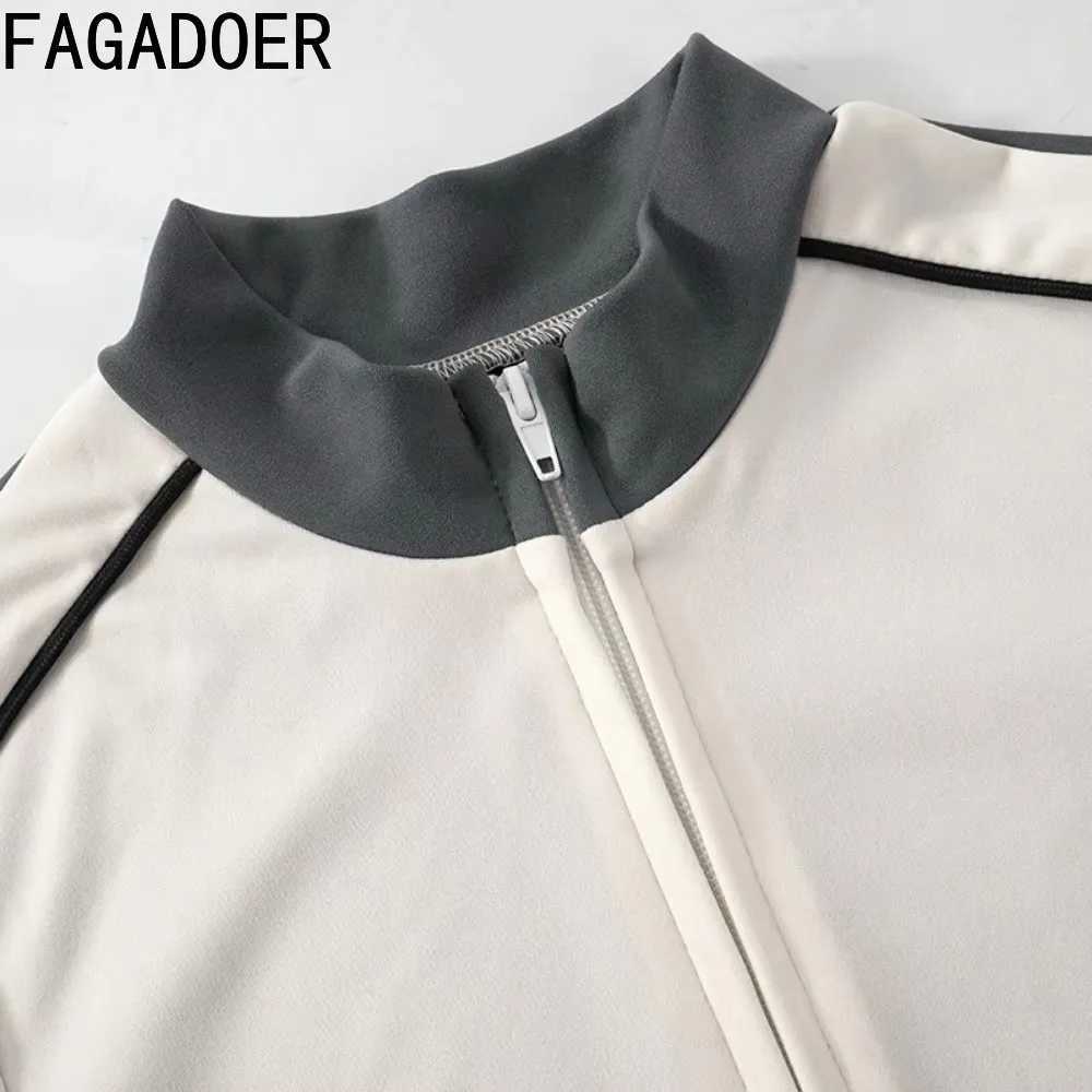 Women's Two Piece Pants FAGADOER Color Block Sport 2 Piece Sets Outfit Women Autumn Tracksuits Zip Jacket + Drawstring Shorts Suits Jogger Strtwe