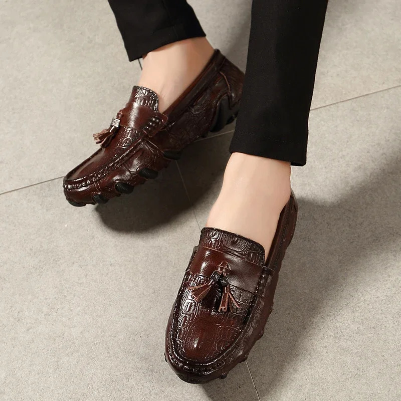 Mens Loafers Casual Shoes For Men Moccasins Leather Slip On Boat Shoes Handmade Driving Shoes Male Style 241206